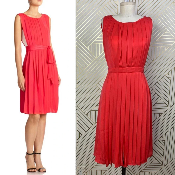L’AGENCE Pleated Sleeveless Dress Coral Red‎ - Picture 1 of 12